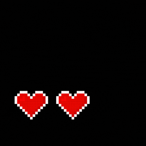 Mayhem logo with pixelated hearts